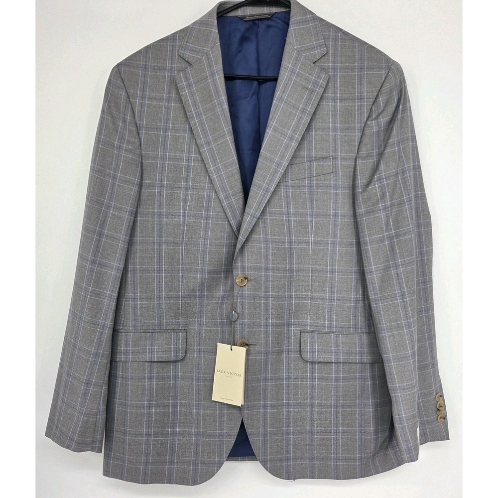 Jack Victor Window Pane Blazer 40R Gray Loro Piana Italy Capolavoro Wool $1198